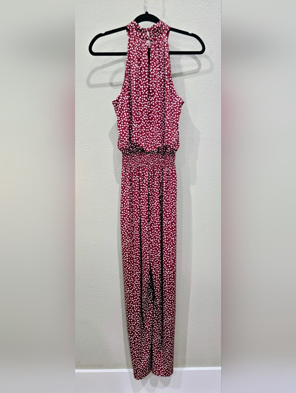 Enfocus Studio Burgundy Polka Dot Halter Maxi Dress